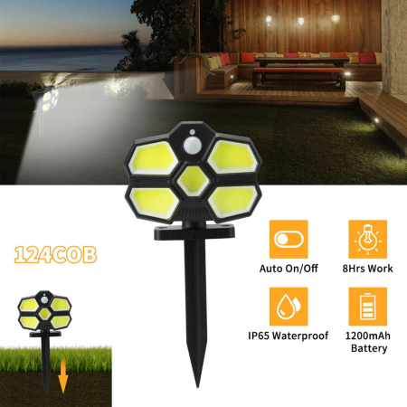Lampa Solara Exterior cu Senzor si 124 COB LED – 12-5